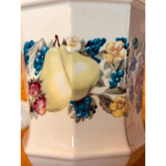 Set of 4 Fruit Harvest Pedestal Mugs – Cottagecore Hexagon Footed Cups, Sweet Co - Picture 7 of 8